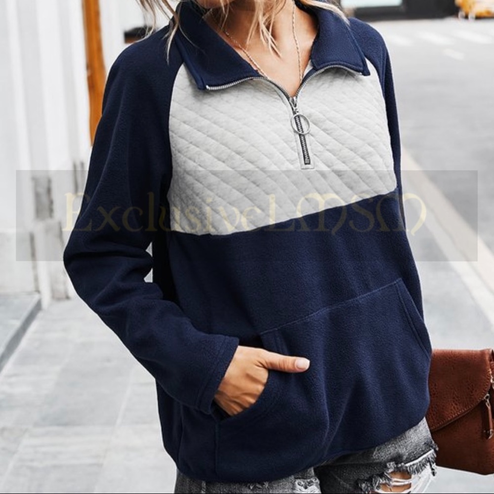 Gray & Navy Zipper Pullover